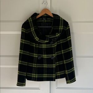 Tribal Black and Green Plaid Pea Coat